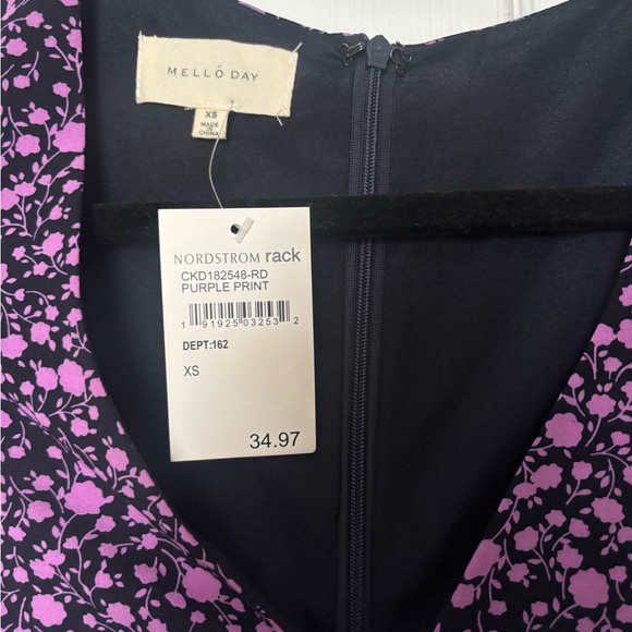 NWT Mello Day XS Purple Floral Ruffle Dress with Pockets - Picture 6 of 6
